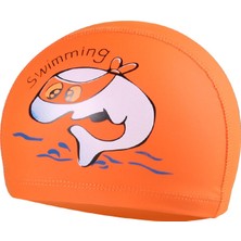 Strade Store Yüzmek Çocuklar Banyo Yüzme Şapka Kız Erkek Hayvan Baskı Turuncu Yunus (Yurt Dışından)