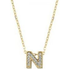 Bilezikhane Zincirli Altın N Harf Taşlı Kolye