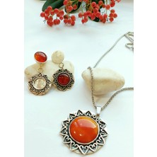 Kaldini El Yapımı Gümüş Kolye ve Küpe Seti, Altın Kaplama (Zincirsiz)