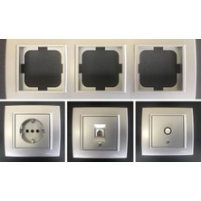 Çağatay Elektrik Ovivo Mina Gümüş Üçlü Set - Tv - Nümeris (Telefon)- Topraklı Priz