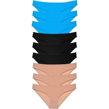 Royaleks 9 Adet Süper Eko Set Likralı Kadın Slip Külot Siyah Ten Mavi