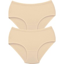 Royaleks 2 Adet Tutku Kadın Yüksek Bel Bato Kalın Lastik Külot Ten