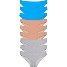 Royaleks 9 Adet Süper Eko Set Likralı Kadın Slip Külot Ten Gri Mavi