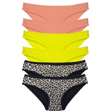 Royaleks 6 Adet Likralı Kadın Slip Külot Leopar Pudra Sarı