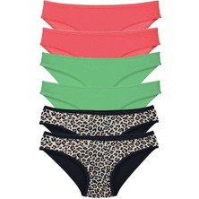 Royaleks 6 Adet Likralı Kadın Slip Külot Leopar Fuşya Yeşil