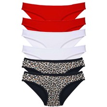 Royaleks 6 Adet Likralı Kadın Slip Külot Leopar Kırmızı Beyaz