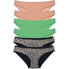 Royaleks 6 Adet Likralı Kadın Slip Külot Leopar Ten Yeşil