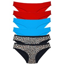 Royaleks 6 Adet Likralı Kadın Slip Külot Leopar Kırmızı Mavi