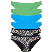 Royaleks 6 Adet Likralı Kadın Slip Külot Leopar Yeşil Mavi