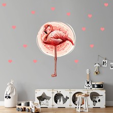 Kt Grup Flamingo ve Kalpler Sulu Boya Duvar Sticker Seti