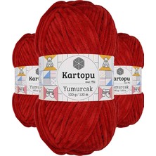 Kartopu 3 Adet Yumurcak Kadife El Örgü Ipi Kırmızı K126