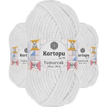 Kartopu 3 Adet Yumurcak Kadife El Örgü Ipi Kar Beyaz K010
