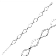 925 Gümüş Gümüş Taşlı Dalgalı 925 Ayar Gümüş Bileklik