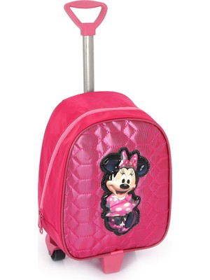 Masho Trend Çekçekli Pembe Parlak Dikişli Minnie Mouse Baskılı Anaokulu Çantası  Kreş Çantası