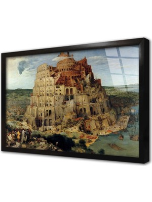 Tablosan Babil Kulesi Çerçeveli Cam Tablo