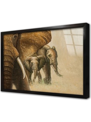 Tablosan Ikili Fil Çerçeveli Cam Tablo