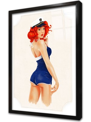 Tablosan Denizci Kız Çerçeveli Cam Tablo