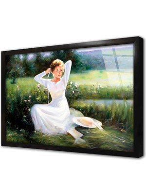 Tablosan Doğadaki Kadın Çerçeveli Cam Tablo