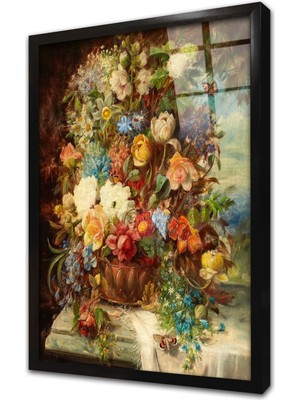 Tablosan Çiçekler Çerçeveli Cam Tablo