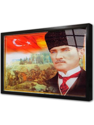 Tablosan Çanakkale Savaşı ve Atatürk Çerçeveli Cam Tablo
