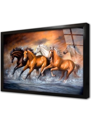Tablosan Denizde Koşana At Çerçeveli Cam Tablo