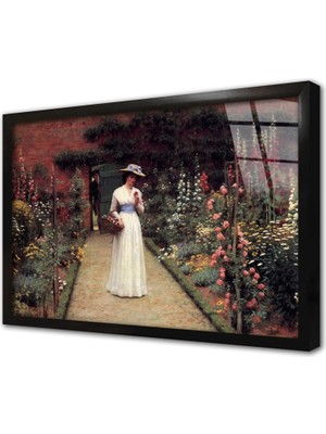 Tablosan Bahçede Gezinen Kadın Frederic Leighton Çerçeveli Cam Tablo
