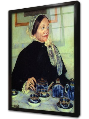 Tablosan Çay Masasındaki Kadın Çerçeveli Cam Tablo