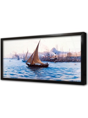 Tablosan Denizde Yelkenli Çerçeveli Cam Tablo
