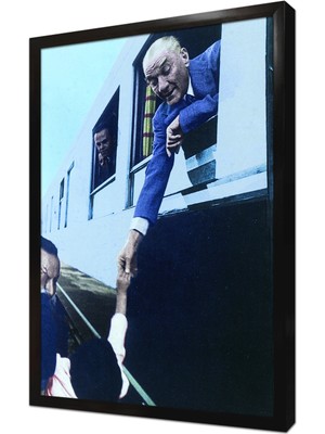 Tablosan Atatürk Trende Çocukla Vedalaşırken Çerçeveli Mdf Tablo