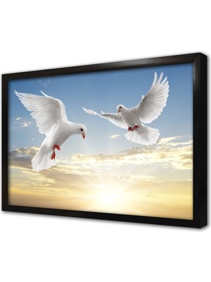 Tablosan Beyaz Güvercinler Çerçeveli Mdf Tablo