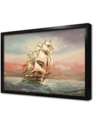 Tablosan Dalgalı Deniz ve Yelkenli Çerçeveli Mdf Tablo