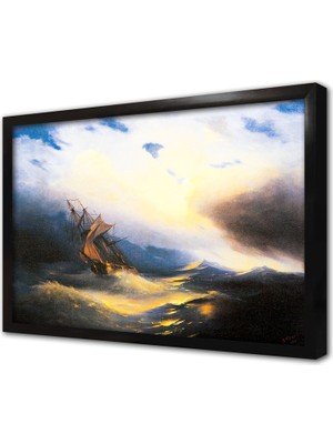 Tablosan Dalgalı Deniz ve Yelkenli Çerçeveli Mdf Tablo