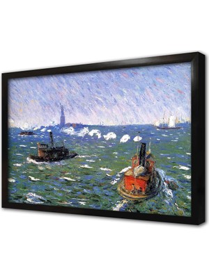 Tablosan Breezy Day Tugboats New York Harbor Çerçeveli Mdf Tablo
