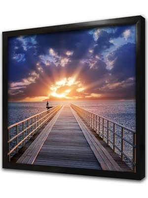 Tablosan Gün Batımı Deniz ve Iskele Çerçeveli Mdf Tablo
