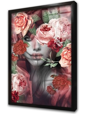 Tablosan Güller ve Kadın Manipülasyon Çerçeveli Cam Tablo