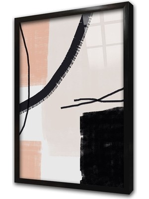 Tablosan Bej Siyah Soyut Iı Çerçeveli Cam Tablo