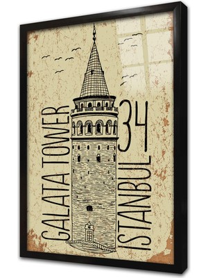 Tablosan Galata Çerçeveli Cam Tablo