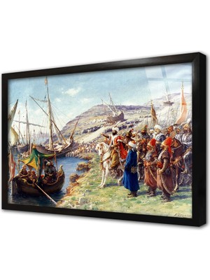 Tablosan Fatihin Istanbula Girişi Çerçeveli Cam Tablo