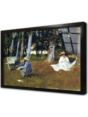 Tablosan Claude Monet Painting By The Edge Of A Wood Çerçeveli Cam Tablo