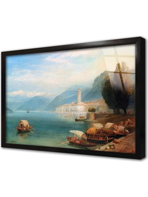 Tablosan Deniz Kıyısında Tekneler Çerçeveli Cam Tablo