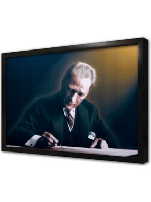 Tablosan Atatürkün Çalışma Masasında Çerçeveli Mdf Tablo