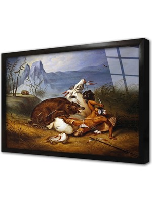 Tablosan Ayı ve Kızılderili Çerçeveli Cam Tablo