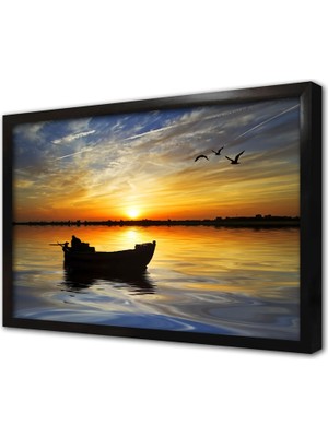 Tablosan Gündoğumu ve Kayık Çerçeveli Mdf Tablo