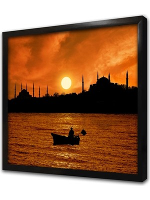 Tablosan Gün Batımı Istanbul Silueti Çerçeveli Mdf Tablo