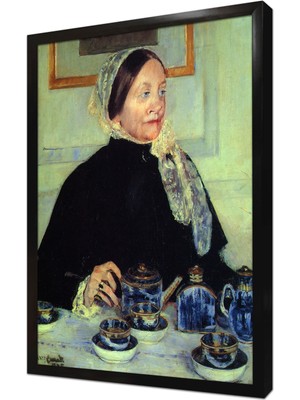 Tablosan Çay Masasındaki Kadın Çerçeveli Mdf Tablo
