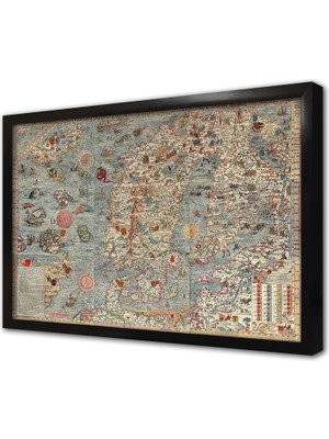 Tablosan Eski Dünya Haritası Çerçeveli Mdf Tablo