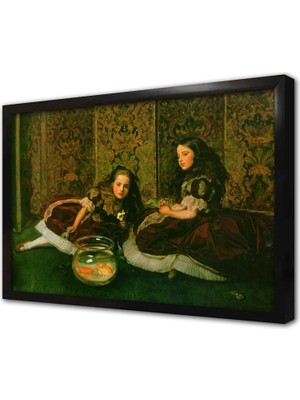 Tablosan Akvaryum Başındaki Kızlar Çerçeveli Mdf Tablo