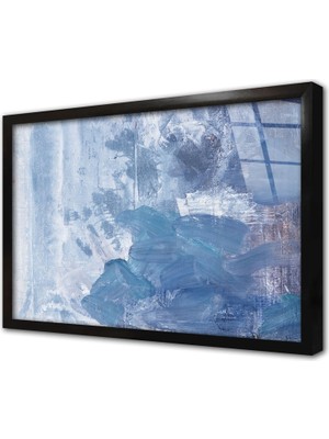 Tablosan Mavi ve Beyaz Soyut Çerçeveli Cam Tablo