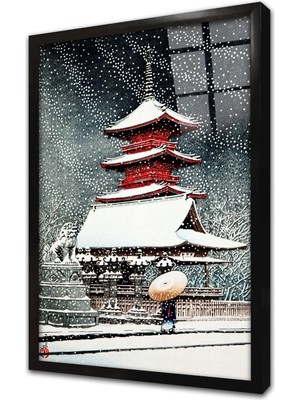 Tablosan Japonyada Kış Çerçeveli Cam Tablo