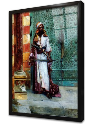 Tablosan Kılıçlarla Bekleyen Siyahi Asker Çerçeveli Cam Tablo